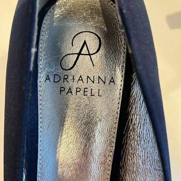 Adrianna Papell Navy Blue Satin Peep Toe Kitten Heel Shoes Size 9.5W - Picture 11 of 11